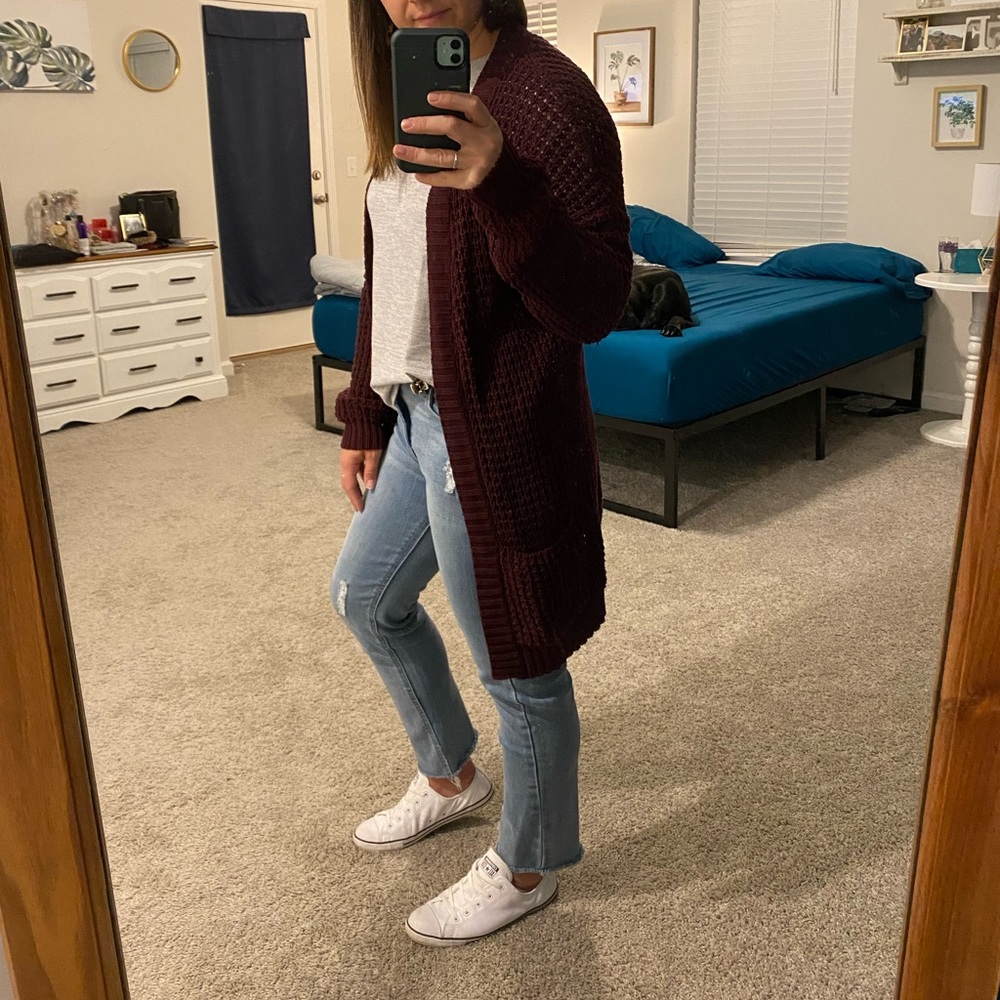 Express maroon duster cardigan with pockets